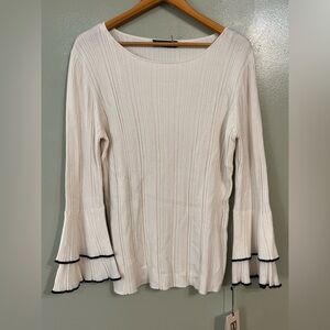 Ivanka Trump Viscose Nylon Stretch Women's Cream Top with Flared Sleeves XL NWT